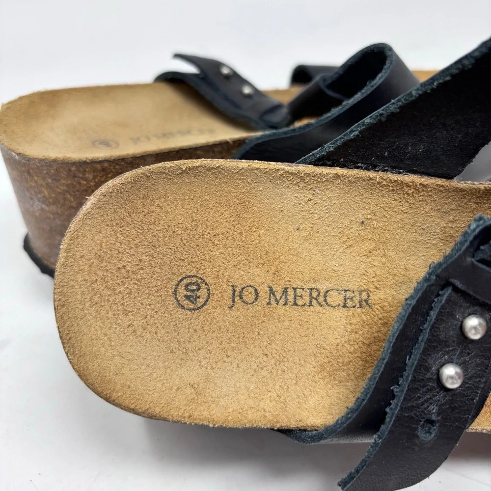 Jo Mercer Sandals Size Eu 40/US 9 Black Leather Adjustable Strap Wedge‎ Womens - Picture 8 of 9